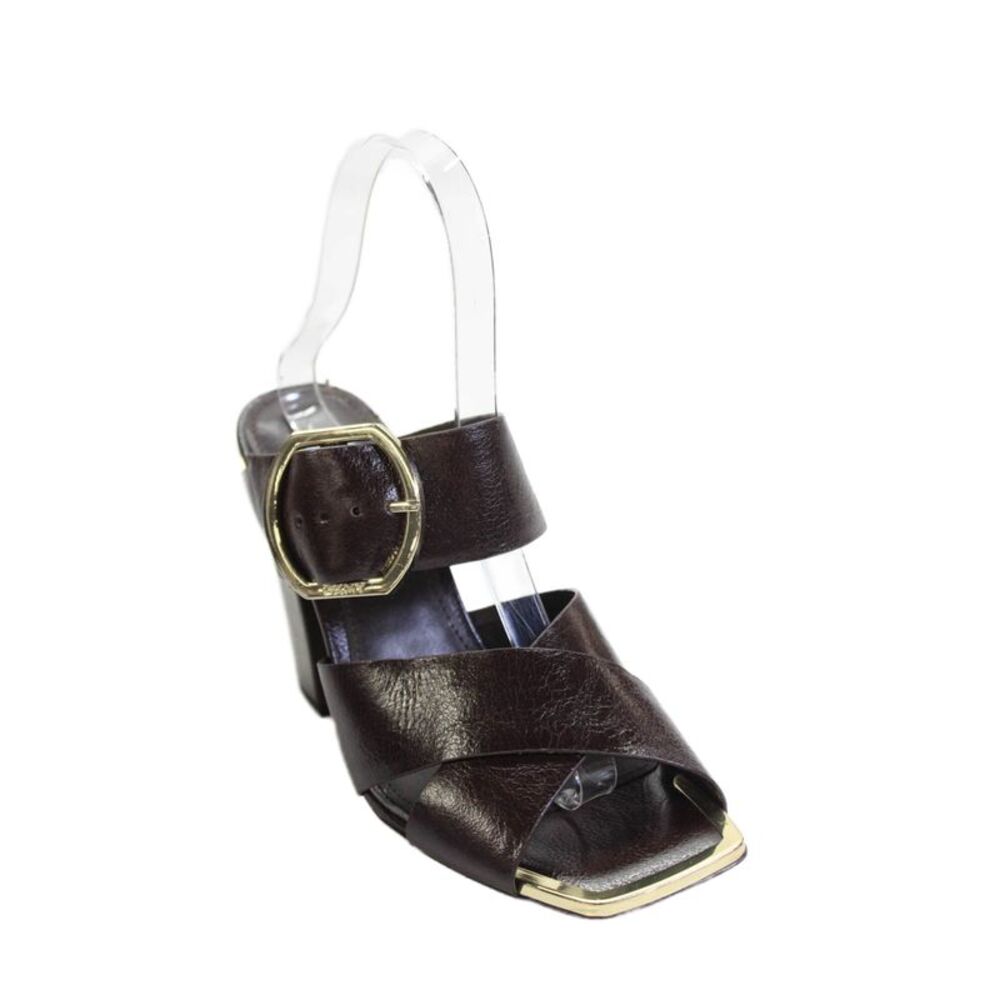 DKNY Womens Open Square Toe Buckle Slip On Heels Brown Size 6.5
